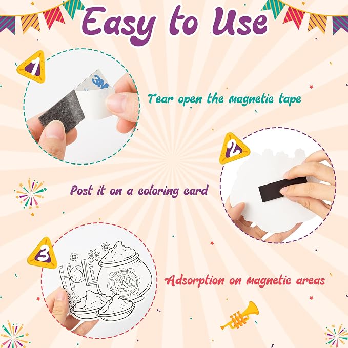 X1zuue Holi Coloring Craft Kit - 30Pcs Happy Holi Color Your Own Magnets for Kids Blank DIY Coloring Fridge Magnets for Indian Festival Holiday Party Decorations School Classroom Activities Supplies