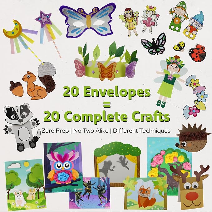 Craftikit® 20 Award-Winning Fairy Garden Crafts for Kids - 20 All-Inclusive Fun Paper Toddler Crafts, Fairy Garden Kit for Kids Ages 3-10
