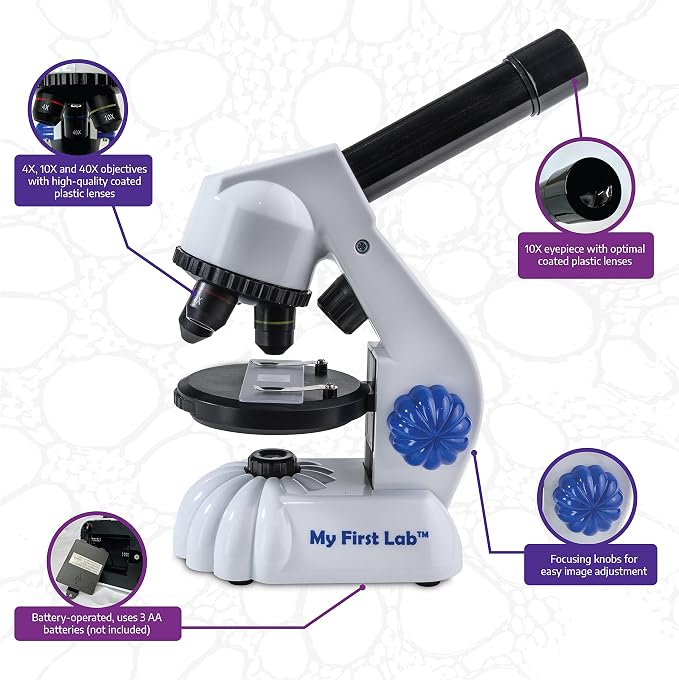 My First Lab’s MFL-20 Mini Microscope for Kids 5-7 - Entry Level STEM Microscope Kit with Child’s Microscope, Microscope Slides, Guide and More