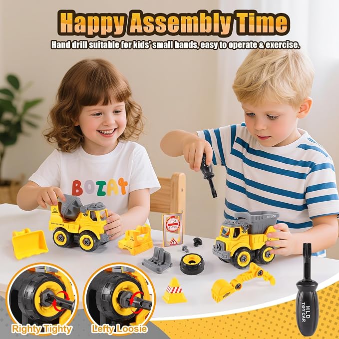 LUDILO 4PCS Take Apart Construction Toys for 3 Year Old Boy Birthday Gift | Stem Learning Building Toy/Assembly Electric Drill/Mini Sandbox Beach Toy/Toddler Kids Toys Boys 3-5 Year Old Bday Xmas Gift