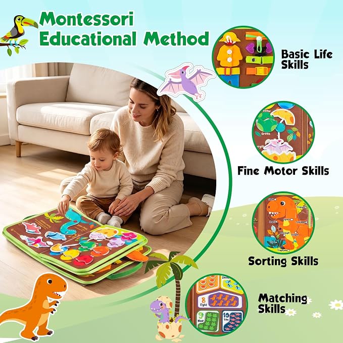 Busy Board Montessori Toys for 2 Year Old Boy Girl Birthday Gift Busy Book | Educational Learning Sensory Quiet Busy Book for Toddlers, Activity Books for Toddlers, Airplane Car Travel Toys for Ages 2-4
