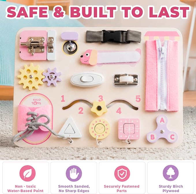 Montessori Busy Board for Toddlers, Wooden Sensory Toys, Preschool Learning Activities for Fine Motor Skills Travel Toy, Basic Life Skills Educational Gifts for 1 2 3 Years Old Kids Boys Girls
