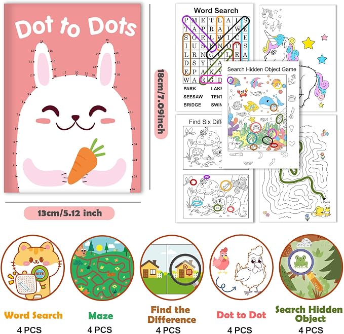 Elfew 20 Pack Small Activity Books for Kids Age 4-8,8-12, (7.1* 5.1 Inches) | Bulk Puzzles Books, Over 280 Different Brain Games, Party Favor Gift, Classroom Activity, Boy and Girl Goodie Bag Stuffers