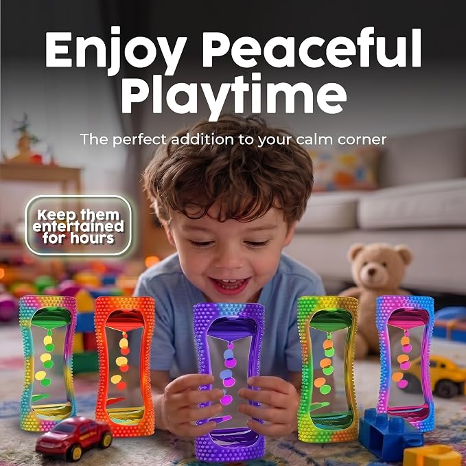 BUNMO Liquid Motion Bubbler Sensory Toy for Kids & Adults Rainbow 5pk – Gentle Fidget Toy for Mindfulness – Stimulating Visual Sensory Experience – Colorful Bubble Fidget Timer for Desk & Travel