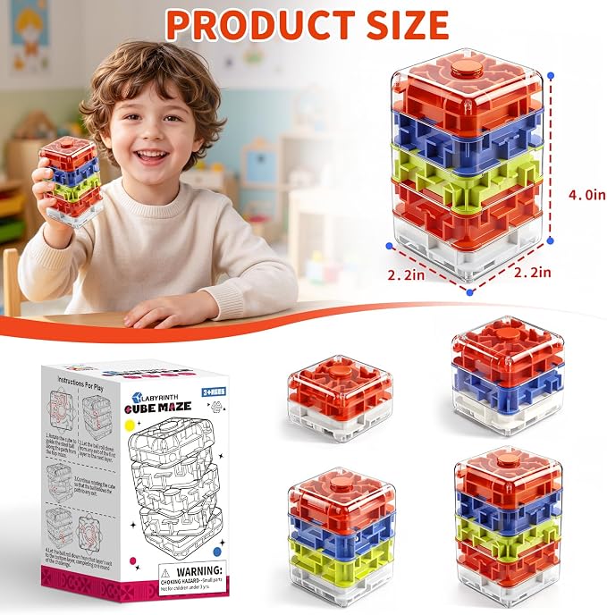 Infowush 2-in-1 Fidget Spinners Maze Cube - Fidget Toys for Kids & Adults | 3x5 Cube, Stress Relief Sensory 3D Brain Teaser Puzzle Cube, Board Game, Travel Toy, Birthday Gift for Boys Girls Ages 3 & Up