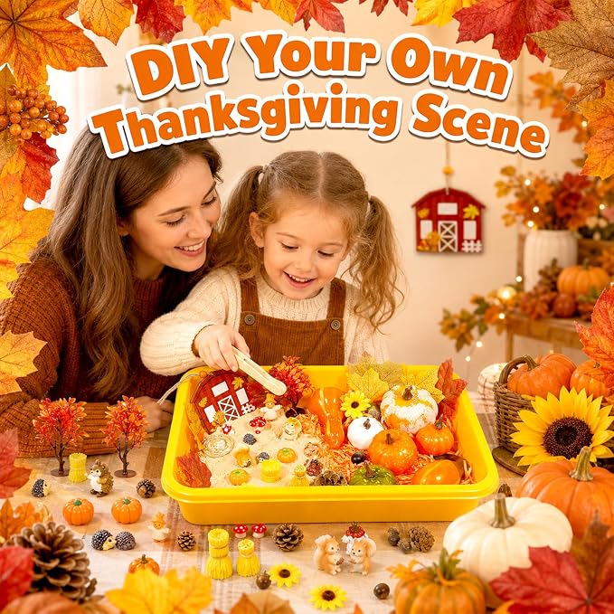 Bbiamsleep Thanksgiving Fall Sensory Bin, 76 Pcs Fall Sensory Bin Items | Thanksgiving Sensory Bin Items, Fall Sensory Kit with Accessories