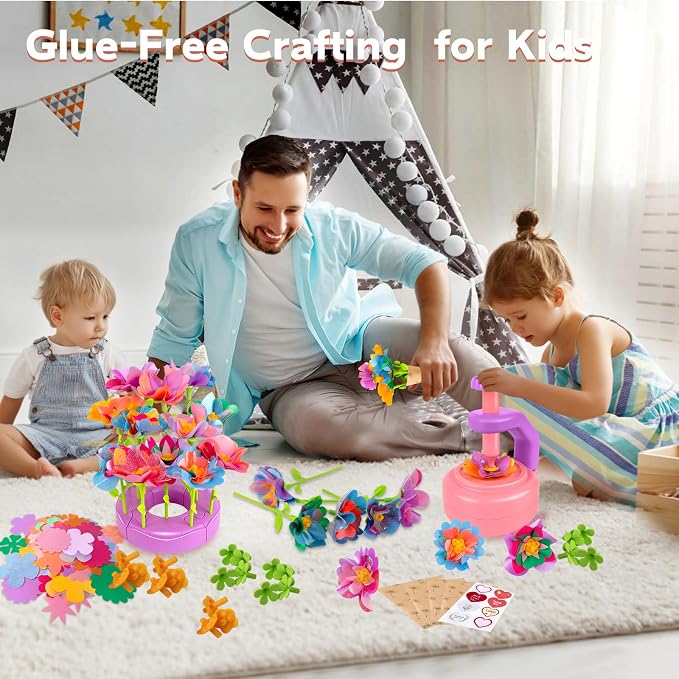 Cretargio Fabric Bouquet Toys Include Extra Accessories Set, Arts and Crafts for Kids Ages 3-12, DIY Flower Craft Kits for Toddler, Birthday Gifts for 3 4 5 6 7 8 9 10+ Year Old Girls