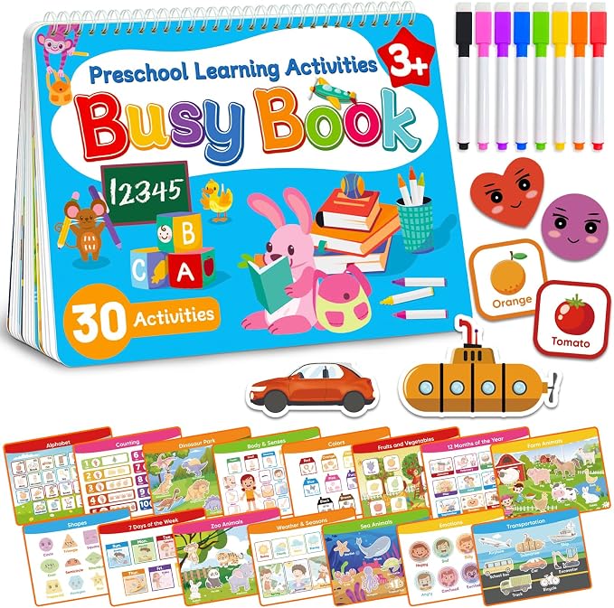 Walenced Busy Book for Toddlers 3 4 5 Year, Preschool Learning Activities | Coloring Activity Books for Kids Ages 3-5, Montessori Autism Sensory Travel Educational Toys, Gifts for 3 and Up Boy Girl