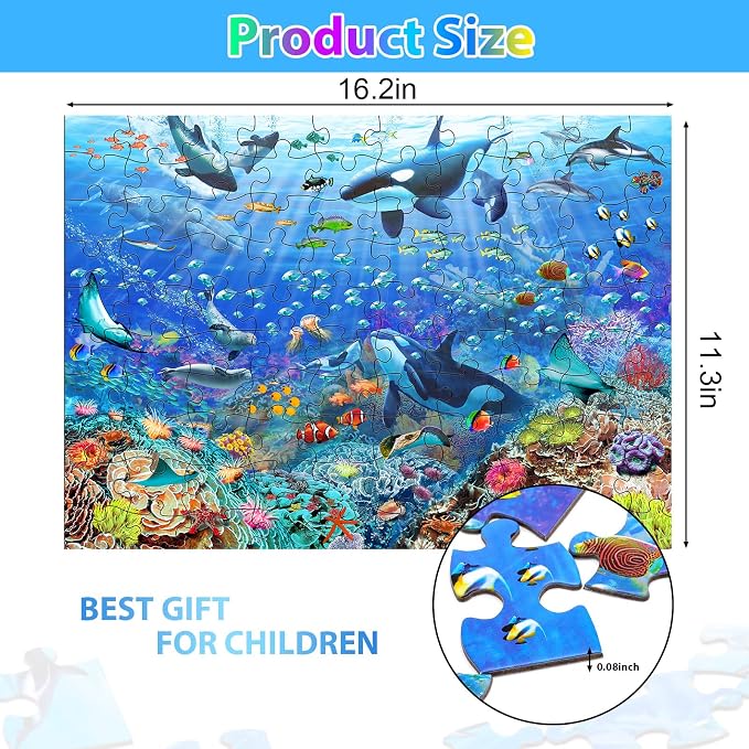 Puzzles for Kids Ages 4-8 6-8 8-10 Year Old - Underwater Scene - 100 Pieces Jigsaw Puzzle for Kids Learning Educational Puzzles for Boys Girls (with Sturdy Box)
