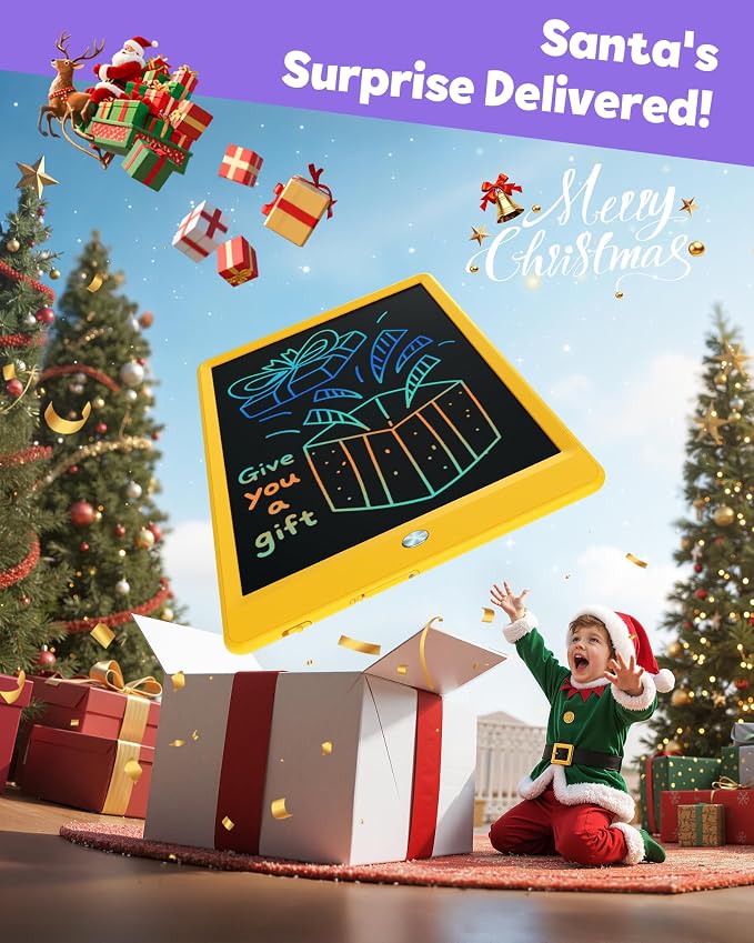 LCD Writing Tablet for Kids, 10-inch Coloring Drawing Pad, Mess Free Doodle Board, Airplane Travel Toys for Boys and Toddlers, Road Trip Essentials, Gifts for 3 4 5 6 7 8 Year Old Girls(Yellow)