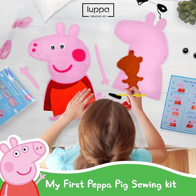 My First Sewing Kit for Kids – Peppa Pig Beginner Kids Easy DIY Projects Peppa Pig & Peppa's Bear, Complete Arts & Crafts Set with Instructions & Felt – Girls, Boys Learning to Sew & Embroider