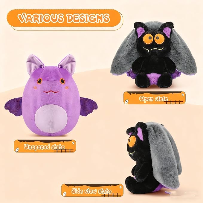 MIAODAM Halloween Purple Bat Plush, Reversible Bat Stuffed Animal Plushies | 11 Inch Cute Bat Zipper Plush, Perfect Halloween Decor & Holiday Gifts for Toddlers