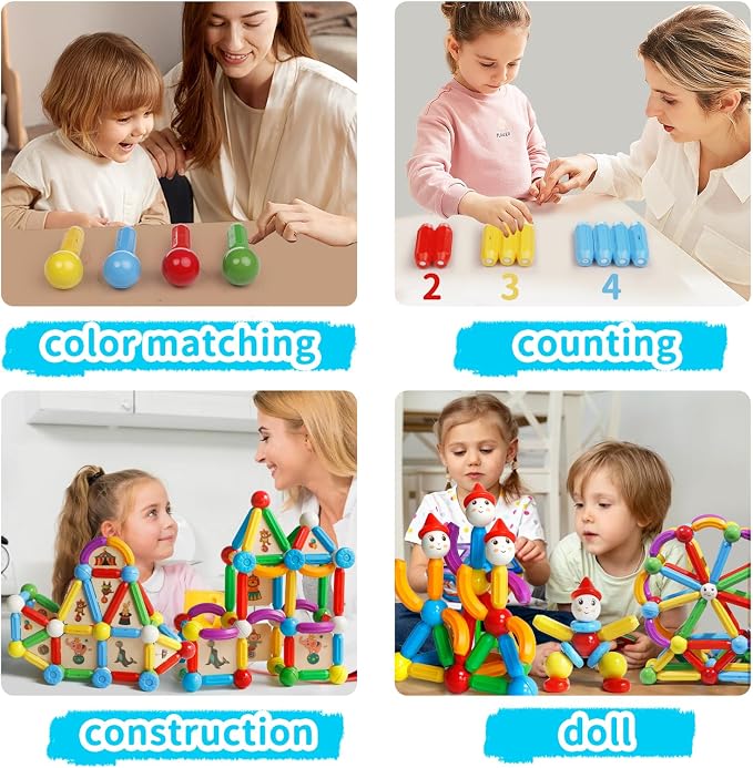 TOKBLOK Magnetic Blocks for 3+ Years Old Girls Boys Magnetic Building Sticks Preschool Educational Learning STEM Toys Montessori Magnet Toys Kids Gift - 76Pcs Starter Set