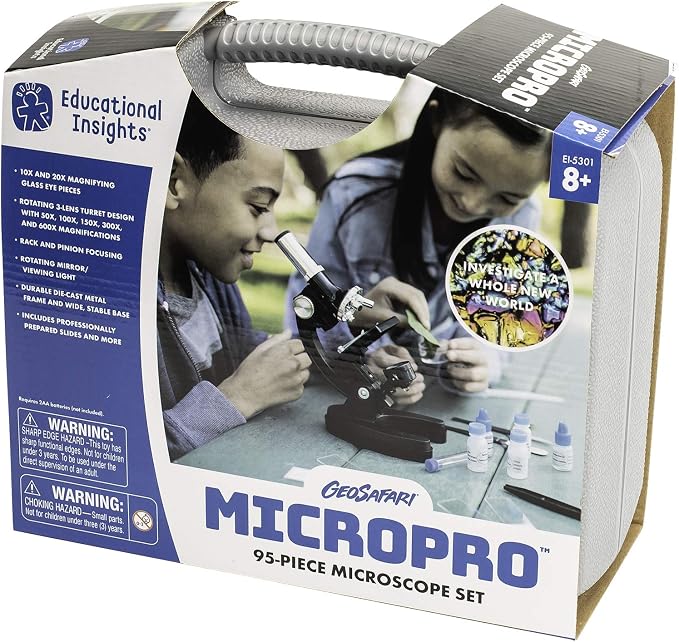 Educational Insights GeoSafari MicroPro 95-Piece LED Microscope Set - High Powered Microscope for Kids 8-12, Scientist Kit for Kids with Prepared Slides and Blank Slides, Home or Classroom Science Set