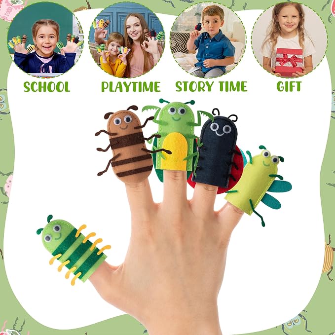 COcnny Insect Finger Puppets Craft - 21pcs DIY Bugs Felt Hand Puppet Toy Making Kit for Toddlers Kids Ages 3 4-8, Make Your Own Story Telling Role Playing, Spring Party Classroom School Art Supplies