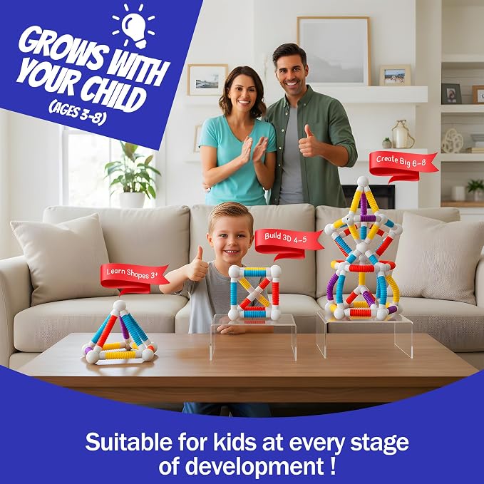 Flexible Magnetic Tubes for Kids, 66 PCS STEM Learning Builder Set | Flexible Magnetic Building Sticks, Build Snap & Shape Creative Structures, Sensory Learning Gift for Kids