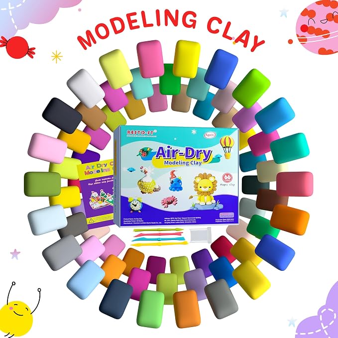 Aestd-ST Air Dry Clay 66 Colors, Modeling Clay for Kids, DIY Magic Clay | Molding Clay Kit, 4 Sculpting Tools, Resealable bags, Non-Sticky Soft, Super Light, Arts & Crafts Gift for Boys Girls Kids