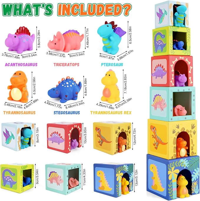 Toddlers and Babies Dinosaur Sorting and Stacking Toys Blocks for 1-3 Kids