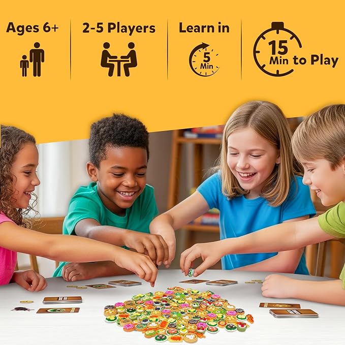 Gouda Games Gone in Seconds – Fast-Paced Card & Board Game for Kids, Teens & Adults | Mini-Food Game, Quick Reflex Family & Party Game, Hilarious Food Grab Challenge, Ages 6, 7, 8 & Up, 2-5 Players
