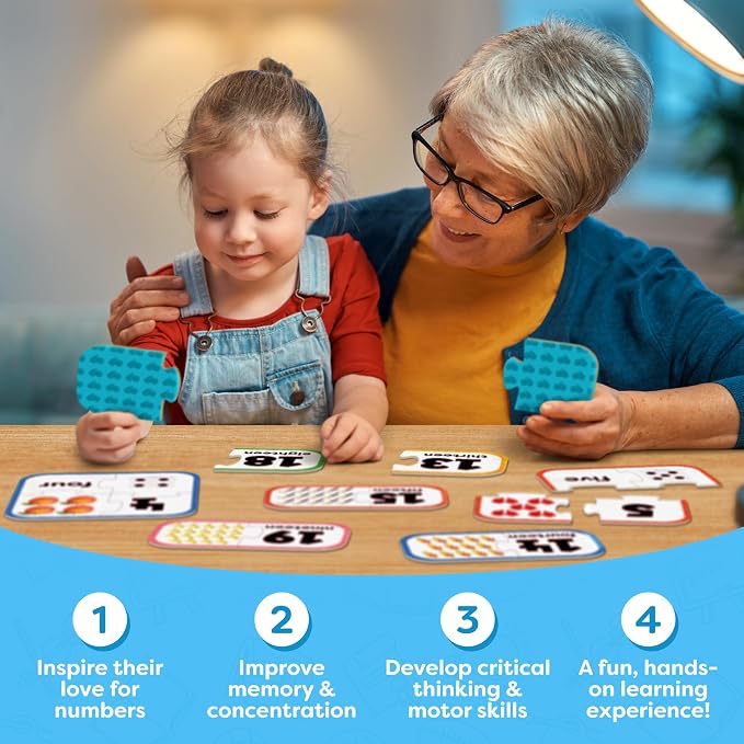 Number Puzzle Kindergarten Math Games - Number Puzzles for Kids Ages 3-5 - 20 Sets Matching Puzzle Toddler Learning Toys - Preschool Classroom Must Haves - Math Manipulatives Kindergarten