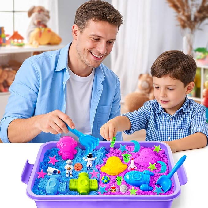 Sensory Bin Space Kit with Sensory Sand | Play Sand, Pretend Play Beach Toy, Sandbox for Girls and Boys