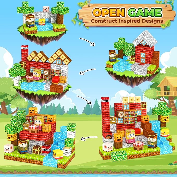 ORZbb 120PCS Magnetic Blocks Kids Games Building Toys for 3 4 5 6 7 8 9 10 11 12 Year Old Boys Girls, Magnetic Tiles Cubes STEM Sensory Toys for Toddler Travel Party Christmas Birthday Gifts