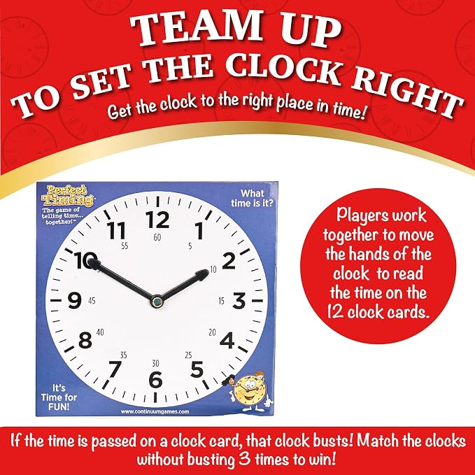 Continuum Games Perfect Timing Game, Tell Time Cooperative Board | for Kids, Fun Educational Family Game to Learn How to Read a Clock