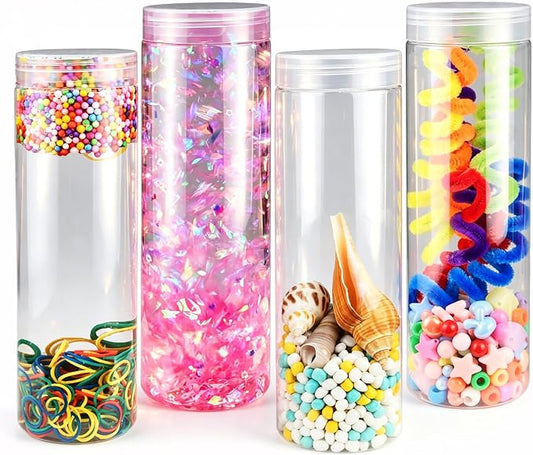 Sensory Bottle Kits for Kids, 4 Sets DIY Sensory Bottles 14 oz with Fillers, Calm Down Corner Supplies, Montessori Motor Skills Activity, Sensory Fidget Tube Toys