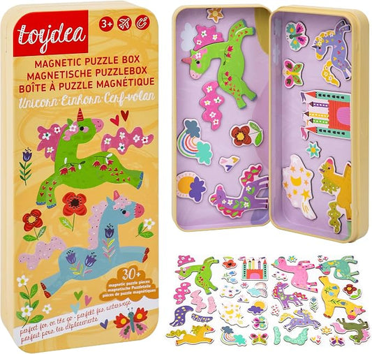 Magnetic Puzzle Box for Kids Ages 3-5, Unicorn Travel Puzzle Game | 30+ Magnetic Pieces, Inspire Fantasy Imagination, Quiet Travel Toy, Gift for Girls and Boys