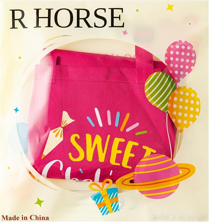 R HORSE 2 Pieces Kid Apron and Chef Hat Set, Dress up Pretend Play Toy | Rose Red Sweet Chef Adjustable Children Kitchen Apron for Girl, Ideal for Cooking, Baking, Painting, Cooking Birthday Gift
