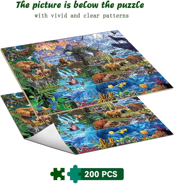 Puzzles for Kids Ages 6-8 & 8-10, 200 Piece World Wildlife Jigsaw Puzzle | Educational Learning Toy Jigsaw Puzzles for Kids Ages 10-12, Great Birthday & Holiday Gift for Boys and Girls, Home Decor