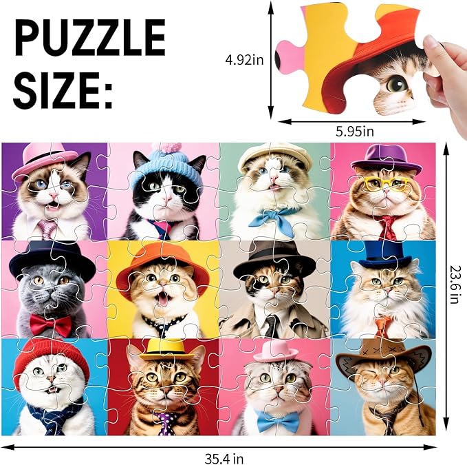 Jumbo Floor Puzzle for Kids,48 Piece Cute Cat Jigsaw Puzzle Ages 3-8 | Pet Cat Puzzle,Extra-thick Cardboard,Preschool Learning Toy,35x24 in Completed,Ages 3-8,Educational Gift for Boys and Girls