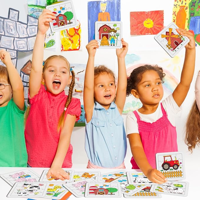 Cinrobiye 24 Pcs Farm Animal Coloring Jigsaw Craft Kit for Kids, DIY Barnyard Activity Set Bulk with 12 Designs, Tractor Birthday Party Favors, Classroom Art Projects