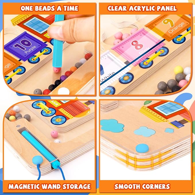 wakeInsa Magnetic Color and Number Maze,Montessori Toys for 2-5 Years Old Boys,Wooden Magnet Balls Puzzles,Toddler Busy Board,Preschool Learning Activities,Christmas & Birthday Gift for Kids