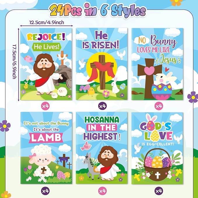24Pcs Easter Religious Coloring Books - Christian DIY Color-in Pages Booklet Bulk Drawing Easter Theme Activity Party Supplies for School Classroom Rewards Holiday Artwork Gift