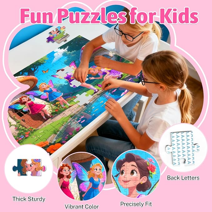 100 Piece Puzzles for Kids Ages 4-6 6-8 8-10, Unicorn Mermaid Fairy Princess Jigsaw Puzzles 100 Pieces Kids Puzzles Ages 3-5 4-6 5-8, Educational Learning Toys Gifts for Girls Boys 4-Pack 15"x10"