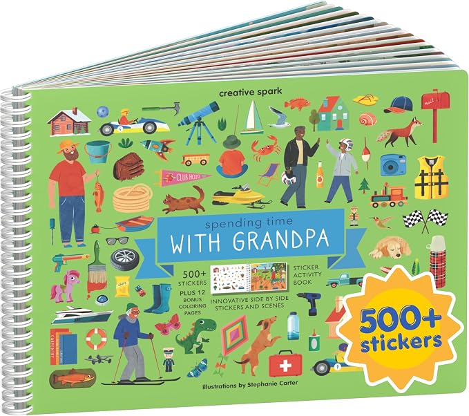 Cupkin Spending Time with Grandpa Coloring & Sticker Book | 500+ Stickers | Spiral-bound kids craft format with 12 scenes, 12 art pages, side-by-side viewing, and an easy-peel design for ages 2–8