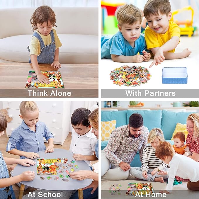 LELEMON Puzzles for Kids Ages 4-6,Zoo 60 Piece Puzzles for Kids Ages 6-8 in a Metal Box,Children Jigsaw Puzzles Kids Puzzles,Educational Learning Puzzle Toys for Girls and Boys
