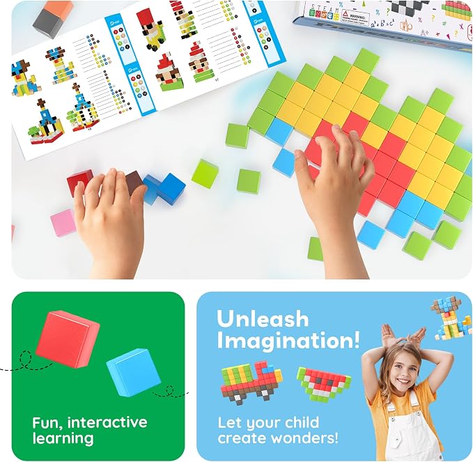 PicassoTiles 108 Piece Magnetic Cubes, 1 Inch STEM Building Set for Kids 3+ | 50+ design idea book included, hidden connector construction, BPA-free non-toxic materials, preschool ready, screen-free play