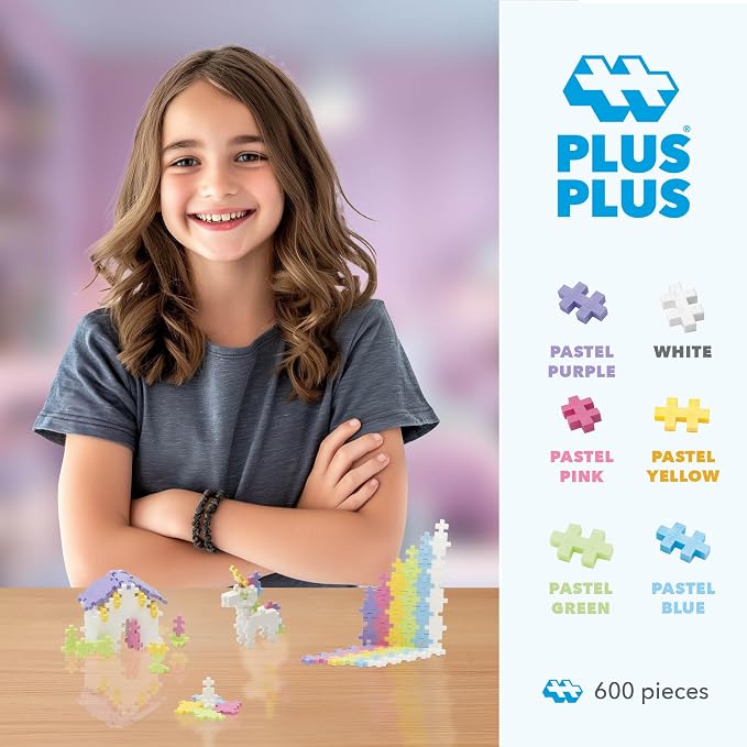 PLUS PLUS 600 Piece Pastel Mix - Mini Waffle Blocks, Classroom Must Haves | STEM Toys, Sensory Bin Filler, Autistic Kids Must Haves, Gifts for Boys & Girls, Christmas Stocking Stuffers for Kids