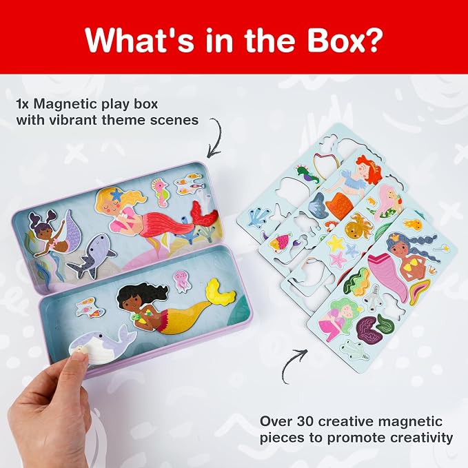 Magnetic Puzzle Box for Kids Ages 3-5, Mermaid Travel Puzzle Game | 30+ Magnetic Pieces, Spark Imagination, Quiet Travel Toy, Gift for Girls and Boys