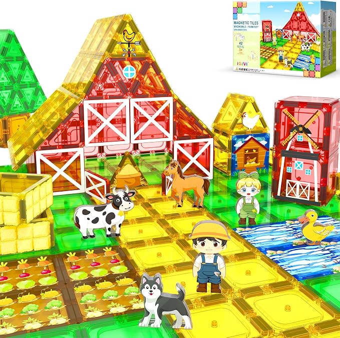 Magnetic Tiles Farm Animals Toddler Toys, STEM Magnet Building Blocks for Kids Ages 3-5 5-7 4-8, Preschool Montessori Sensory Toys Gifts for 3+ Year Old Boys & Girls