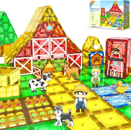Magnetic Tiles Farm Animals Toddler Toys, STEM Magnet Building Blocks for Kids Ages 3-5 5-7 4-8, Preschool Montessori Sensory Toys Gifts for 3+ Year Old Boys & Girls