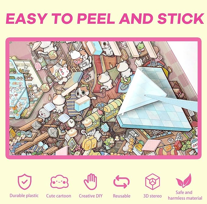 Scene Sticker – 20 Sets DIY 3D Sticker Scene Book Cute Cartoon Stickers Kit – Fun Sticker Therapy Activity for Stress Relief, Crafts & Gifts