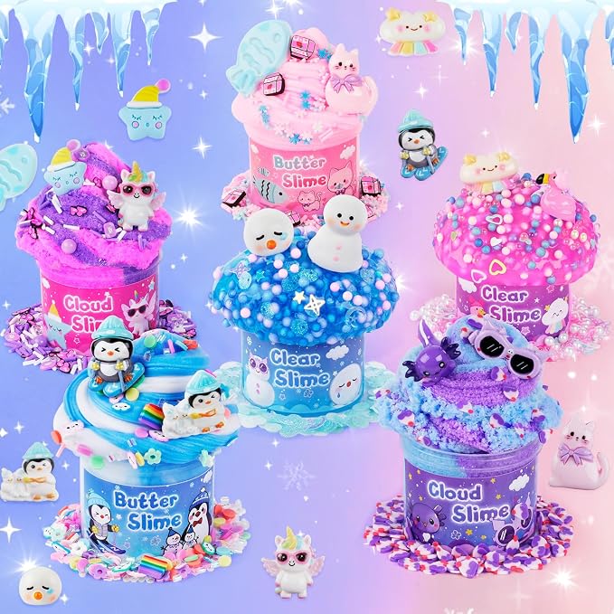 6-Pack Animal Slime Kit for Kids, Butter Cloud Squishy Birthday Gift Set | Animal wonderland party favor, goodie bag stuffer, Halloween Christmas gift and sensory slime toy for kids ages 4-10