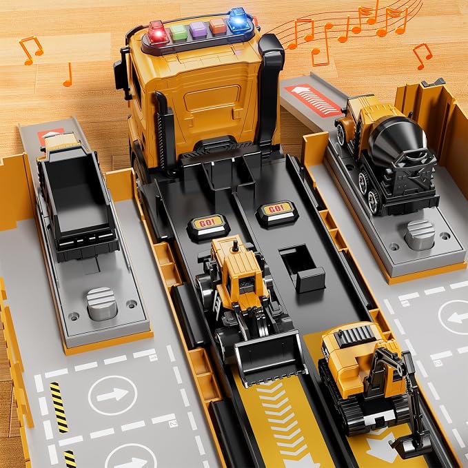 Carrier Truck Race Track Boy Toddlers Toys, Truck Toys for Toddlers 3-5 5-7, Toy Transport Car with Tower Crane Light & Sound, Excavators Cars Gifts for Age 3 4 5 6 7 Years Old Boys Girls