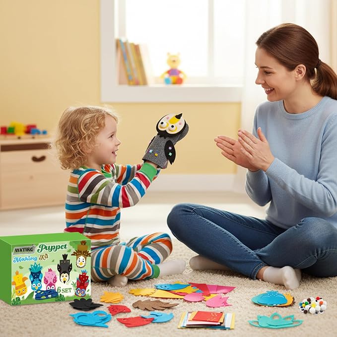WATINC Hand Puppet Making Kit, Felt Sock Puppet Toys for Kids (Bird A) | 6 Styles, Make Your Own Storytelling & Role Play Crafts, Creative Group Activity, Party Favors & Gifts for Kids Ages 4-8