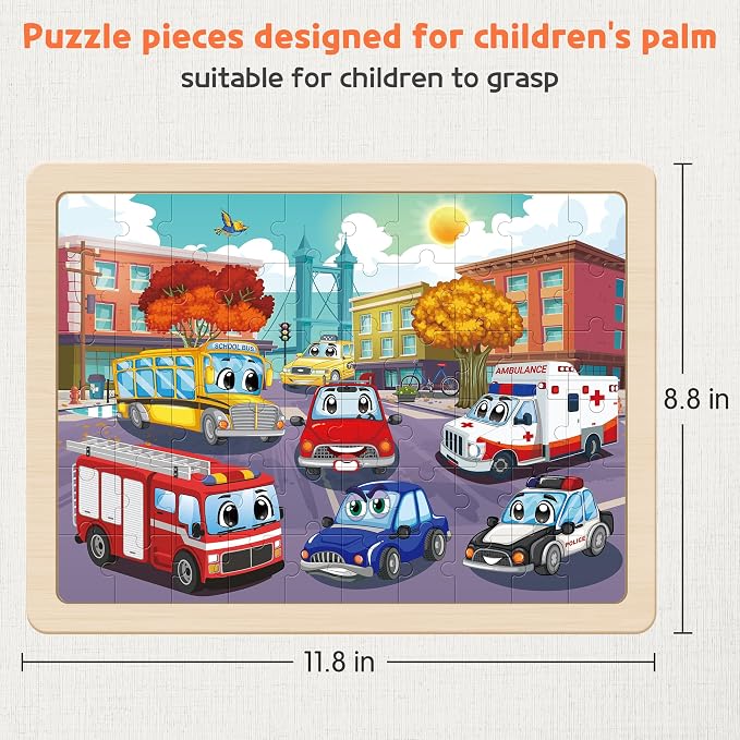 SYNARRY Wooden Vehicle Puzzles for Kids Ages 4-6, 6 Packs 60 PCs Jigsaw Puzzles Preschool Educational Toys Gifts for Children Ages 4-8, Kids Toys Gifts for 4+ Year Olds Boys Girls | 6-Pack Puzzles for Kids Ages 4-6, Puzzles for Kids Ages 6-8, Screen-Fr...