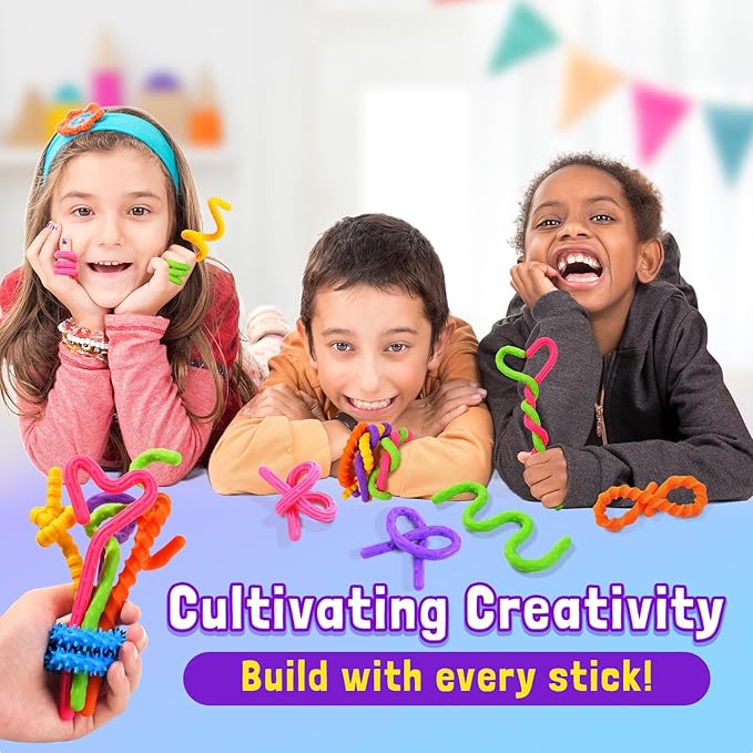 KLT Silicone Fidget Sticks 6 Pack with 6 Unique Textures | 10.5 inches long, bendable design, quiet desk play, creative shaping, portable for home, school, office, travel