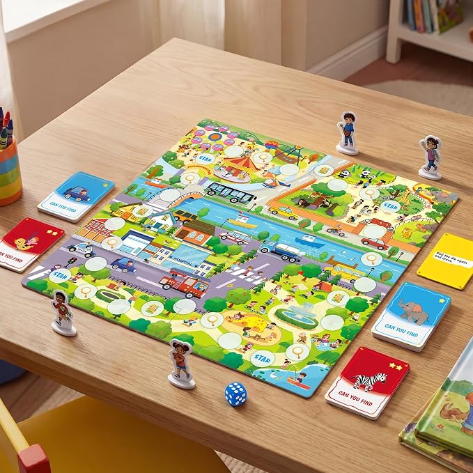 Town Search Board Games, Family Games for Kids Ages 5 6 7 8-12, 2-4 Players, Educational Board Game for Boys Girls 5+, Back to School Gifts for Classroom & Family Nights & Parties